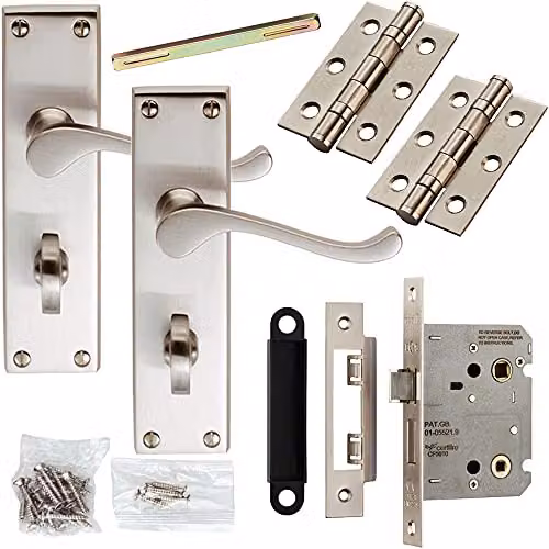 Loops Victorian Scroll Lever Door Handle and Bathroom Lock Pack in Satin Chrome Silver