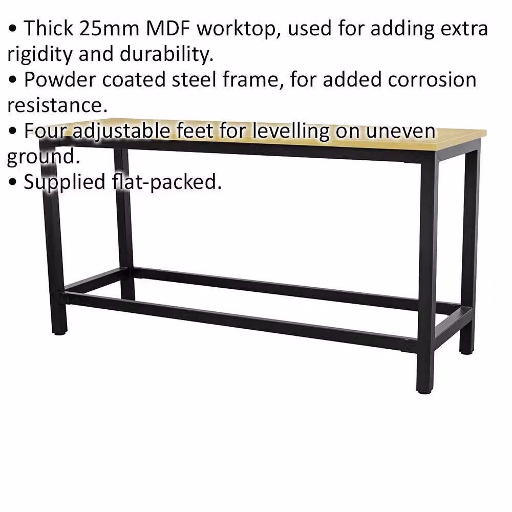 Loops Heavy Duty Steel Frame Workbench with 25mm MDF Top in Metallics W: 180 cm, D: 60 cm – 2
