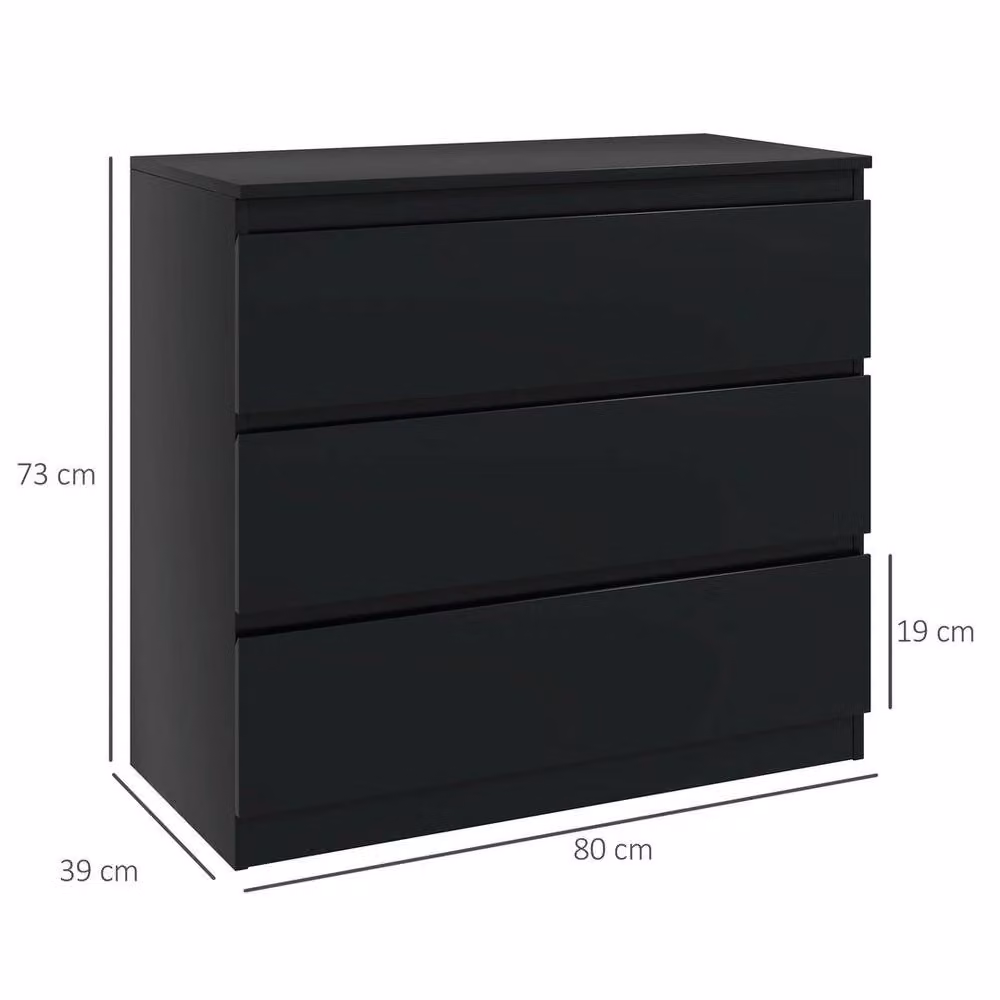 NESTLUNE 3 Drawer Chest of Drawers, Black Modern Storage Cabinet for Bedroom, W: 100 cm, D: 60 cm – 2