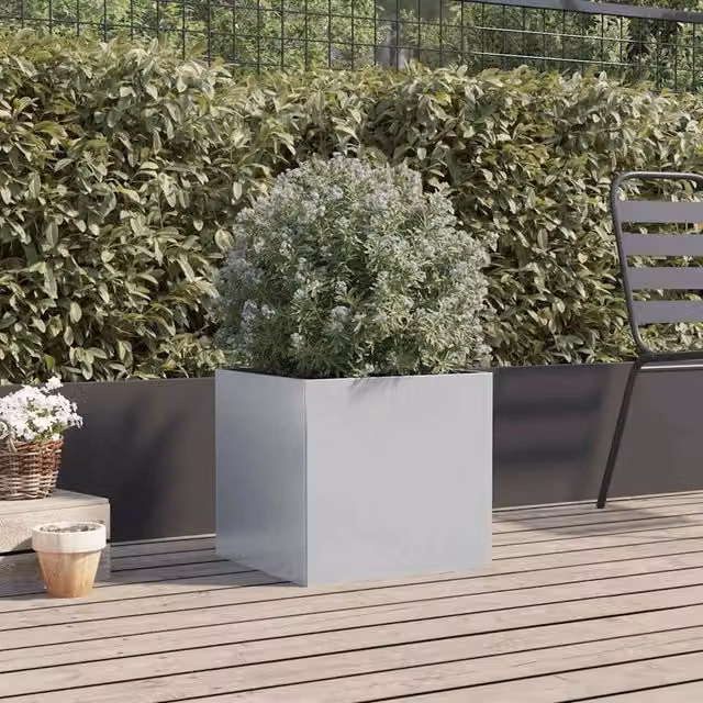 Berkfield Home Silver Galvanised Steel Planter Tub W: 42 cm, D: 40 cm, H: 39 cm