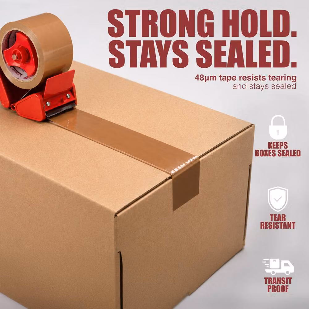 Kayman Heavy Duty Brown Packaging Tape with Dispenser, 6 Rolls (W: 48 mm x L: 66 m) – 8