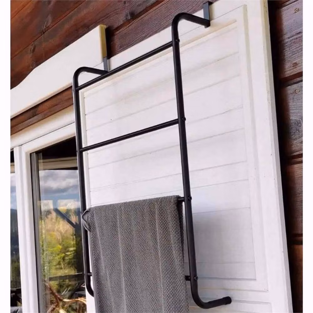 Havendro Black Modern 4 Bar Over the Door Towel Organiser, Metal, W: 44.5 cm, H: 73.0 cm, D: 15.5 cm – 3
