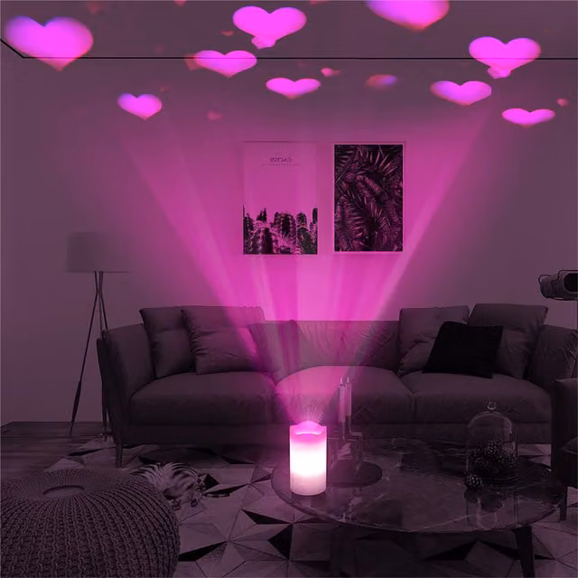 St Helens Pink Heart LED Projector Flameless Artificial Pillar Candle with Remote Control and Timer