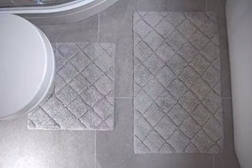 Rapport Home Kyra 2 Piece Cotton Bath and Pedestal Mat Set in Silver/Grey