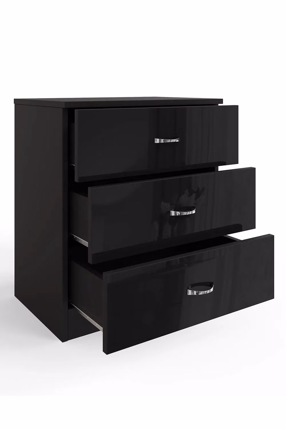 FWStyle Chilton Black Gloss 3 Drawer Chest, H 68.5 x W 60 x D 40 cm – 3