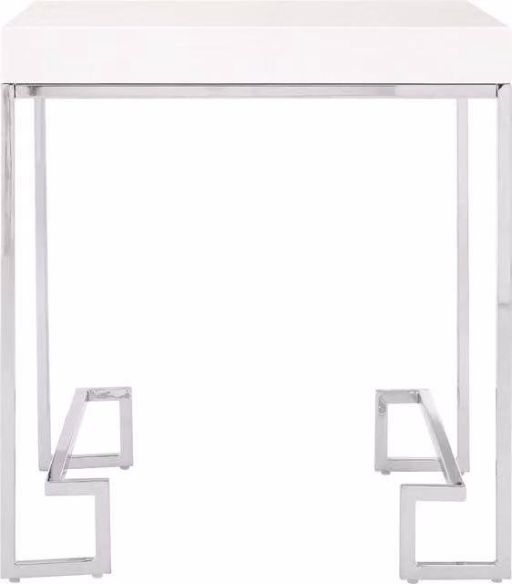 Interiors by Premier Allure Silver and White Square End Table with Chrome Angled Metal Legs