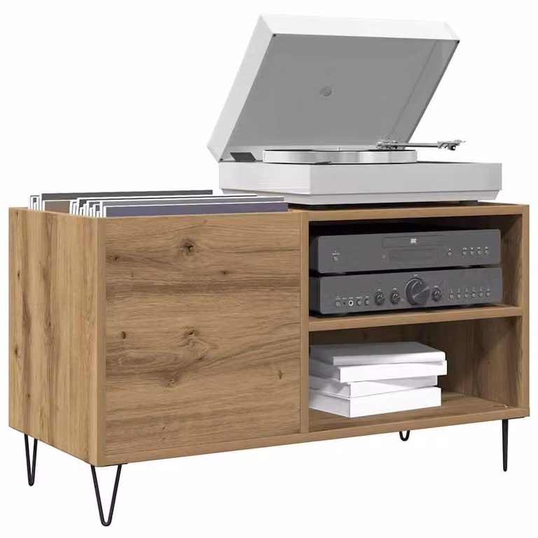 Berkfield Home Artisan Oak Record Cabinet in Brown, W: 84.5 cm, D: 38 cm, H: 48 cm