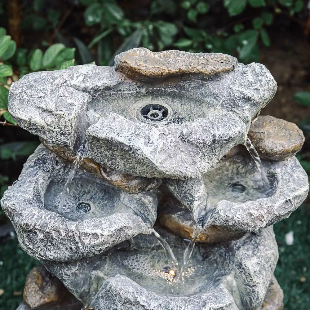 Living and Home Electric Rockery Garden Water Fountain with LED Lights, Natural Grey Cascade Design, W/D/H: 49 x 31 x 24 cm – 5