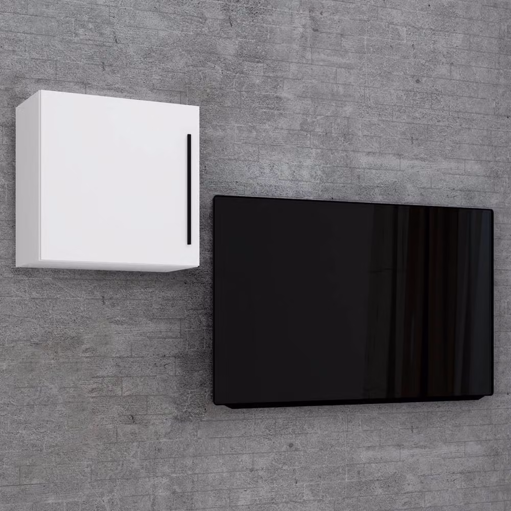 VCM Arila M White Matt Wall Mounted Cube Shelf with Hinged Doors W/D/H: 50 x 50 x 30 cm – 2