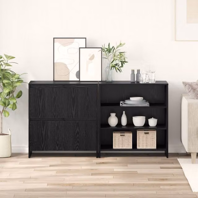 Berkfield Home Black Oak Sideboard 2 Piece Set, W/D/H: 70 x 41 x 75 cm