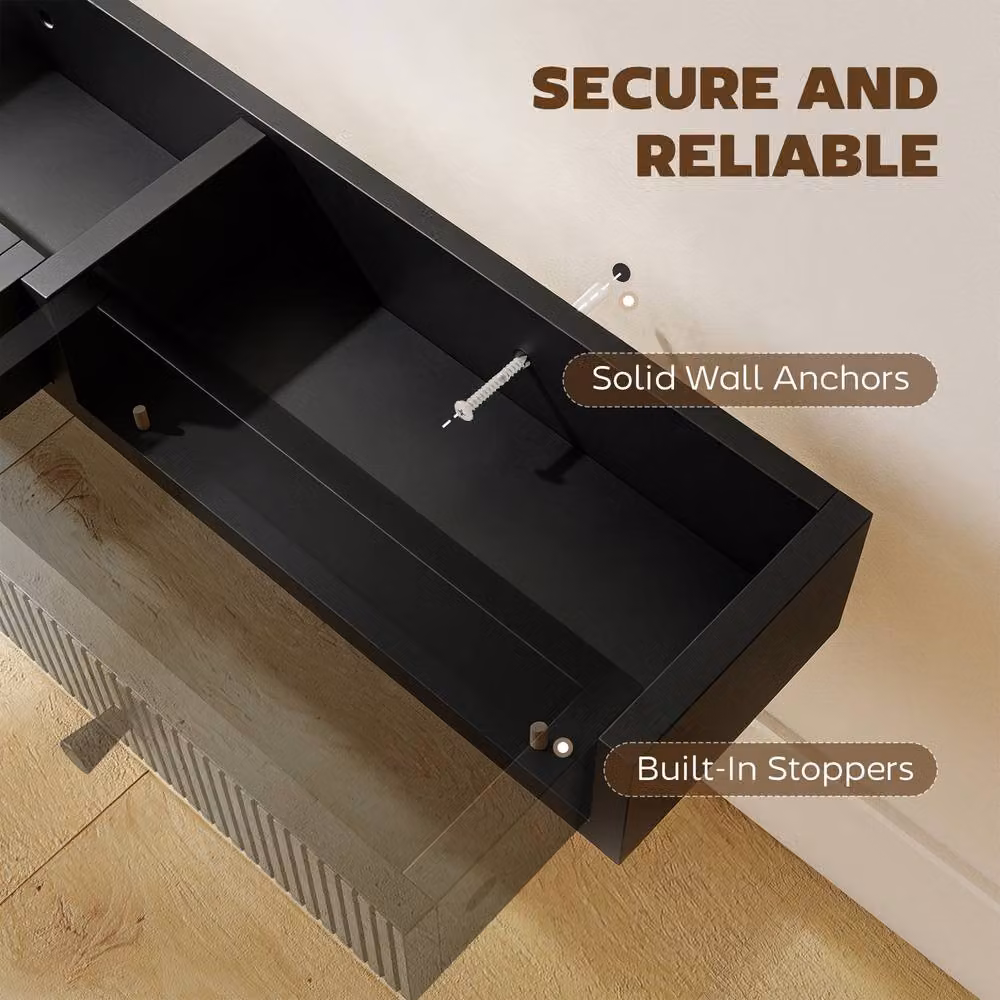 HOMCOM Modern Wall-Mounted Shelf, Black, W: 93 cm, D: 15 cm, H: 10 cm – 6