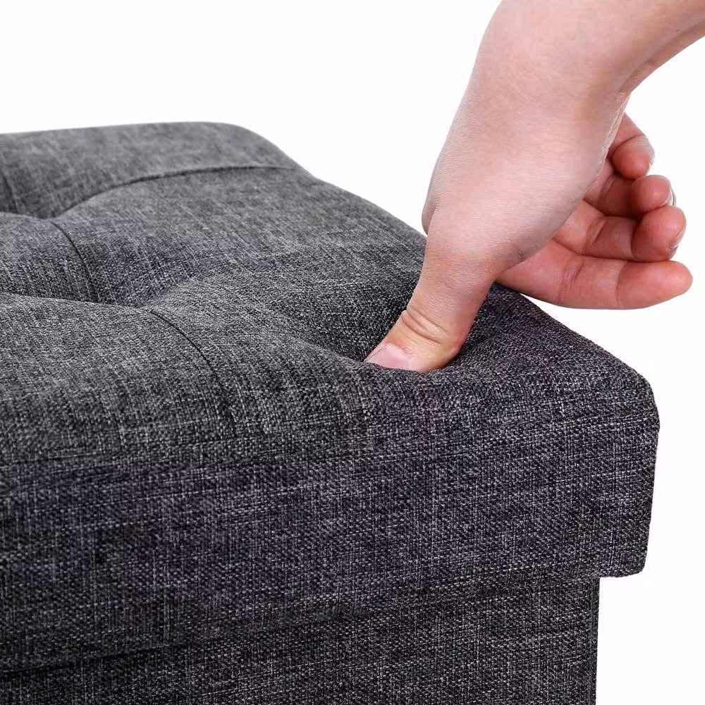 Kelvenix Dark Grey Padded Storage Ottoman Cube Bench with 40L Capacity – 4