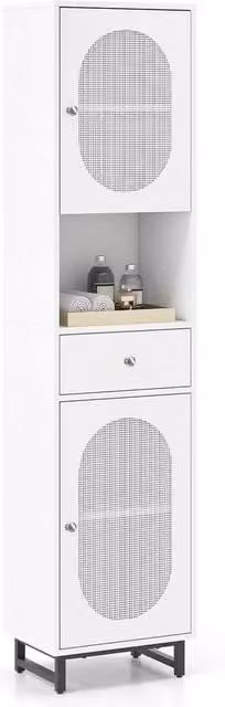 Kelvenix Modern White Freestanding Living Room and Bathroom Storage Cabinet with Soft-Close Hinged Doors and Internal Shelves – 1
