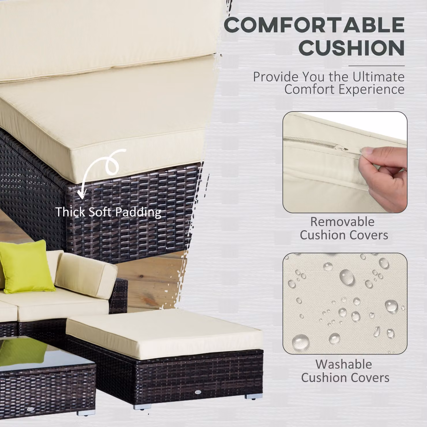 OUTSUNNY 6 Piece Brown Rattan Garden Furniture Set – 5