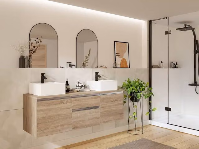 Vente-unique JIMENA II Suspended Under-Basin Cabinet in Light Oak, W/D/H: 150 x 50 x 46 cm – 1