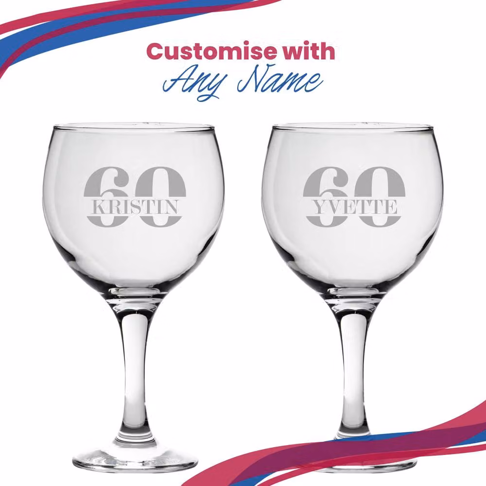 Uniqueful Personalised 60th Birthday Gin Balloon Cocktail Glass in Clear – 3