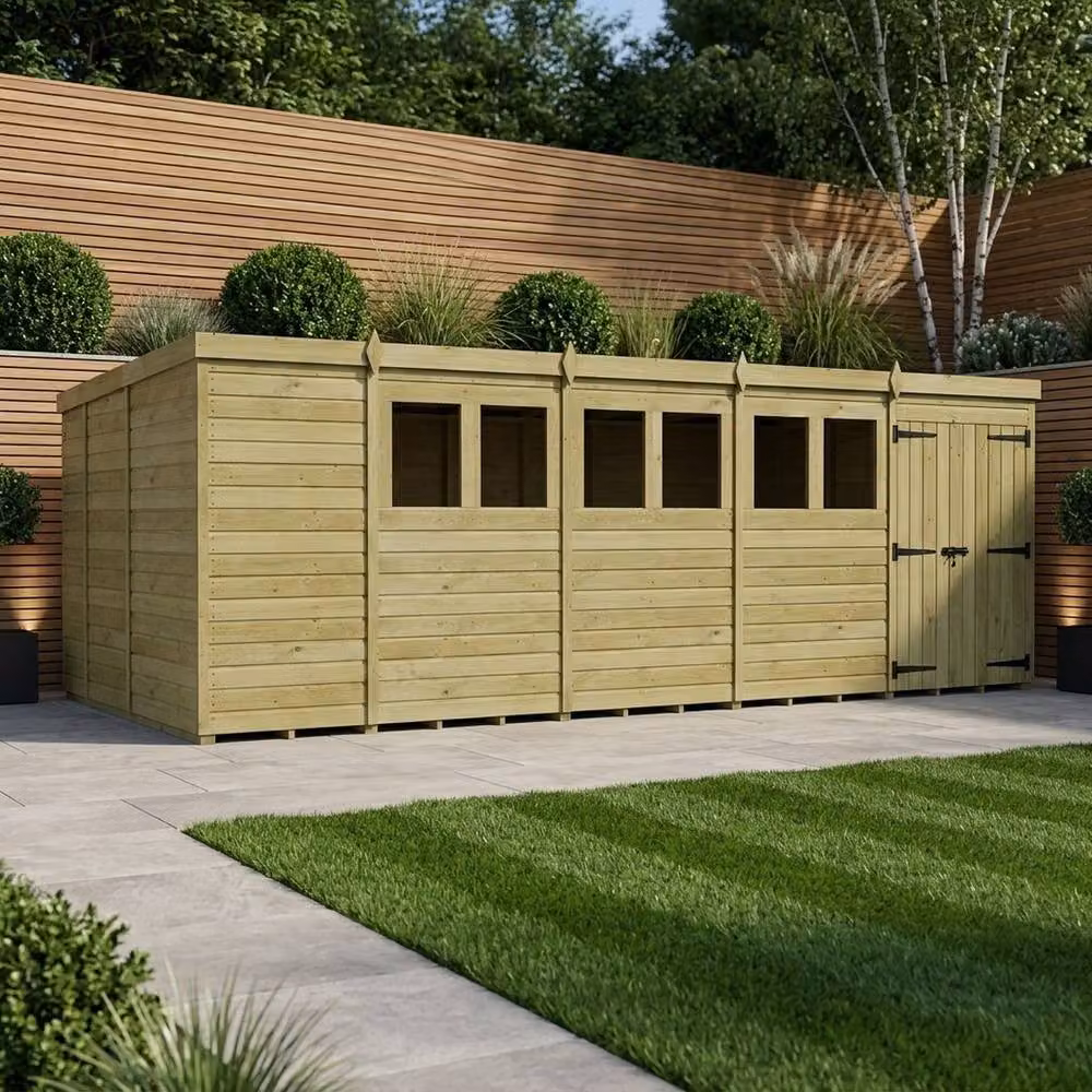Buttercup Farm Brown Timber Pent Garden Shed with Double Doors and Windows, W/D/H: 579 x 274 x 210 cm – 2