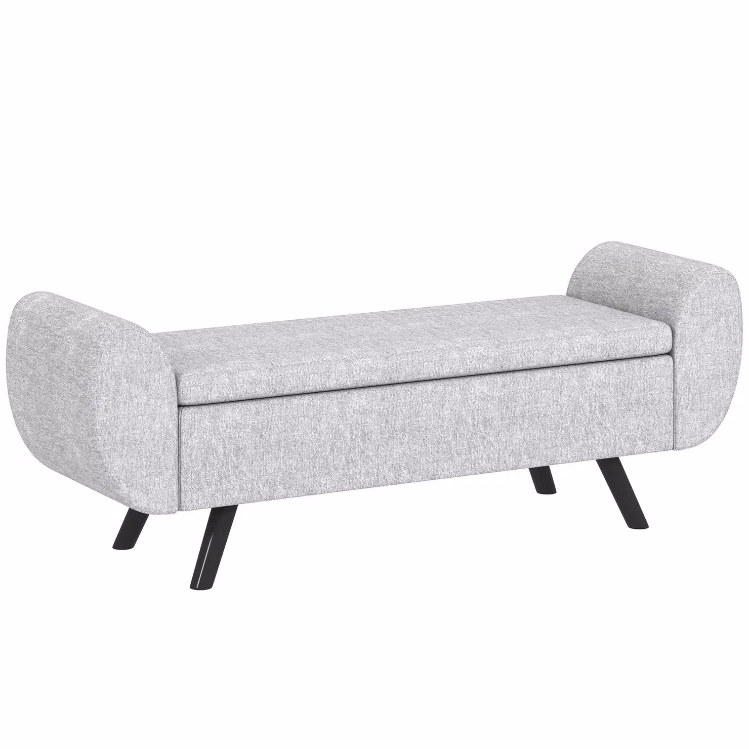 HOMCOM Upholstered Linen Storage Ottoman with Armrests and Rubberwood Legs, Grey, W/D/H: 120 x 50 x 42 cm – 2