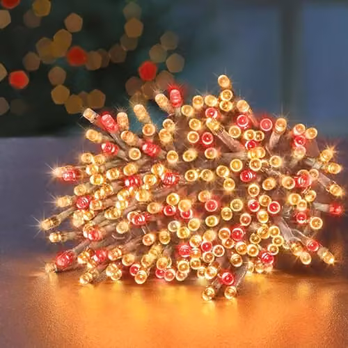 Premier SupaBrights 360 LED Christmas String Lights with Timer in Red and Vintage Gold – 1