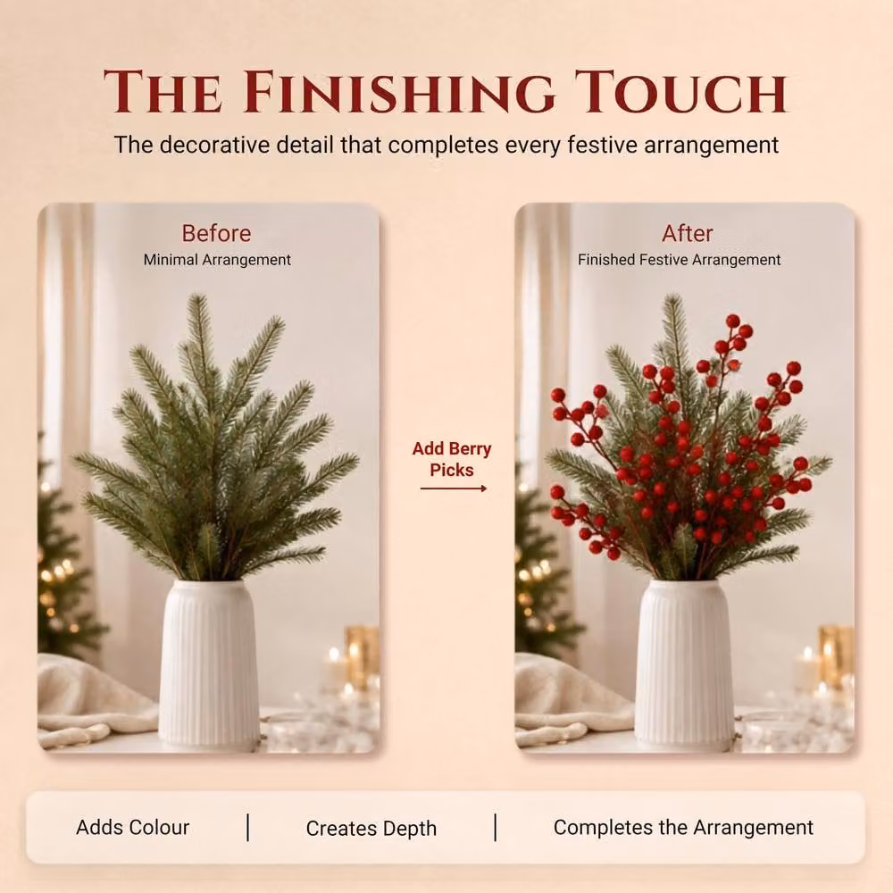 Shatchi Red Glitter Berry Picks for Christmas, 6 Pack, Height: 45 cm – 3