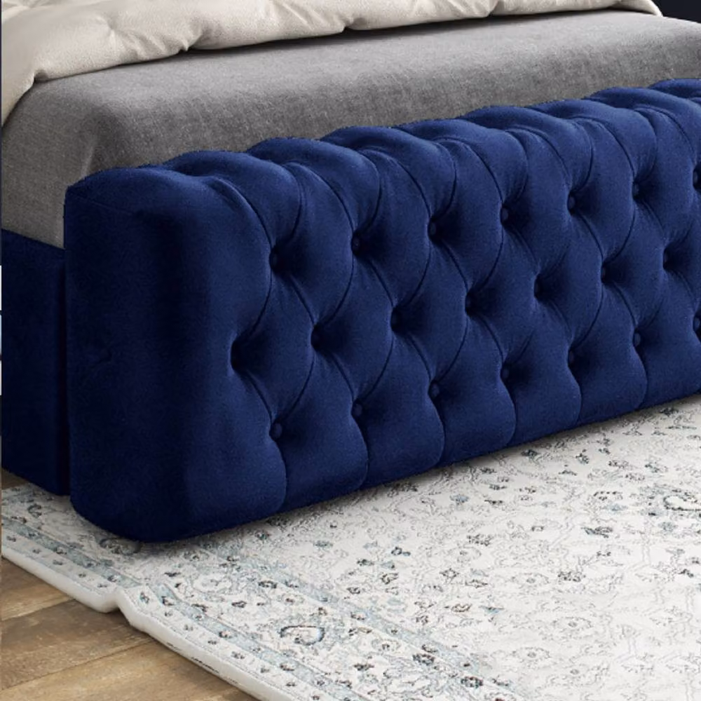 Casani Zennor Mirror Upholstered Designer Bed Frame in Blue Velvet, W/D/H: 90 x 200 x 137 cm – 5