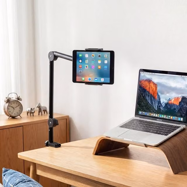 Livingandhome Portable Foldable Arm Phone and Tablet Holder, Black