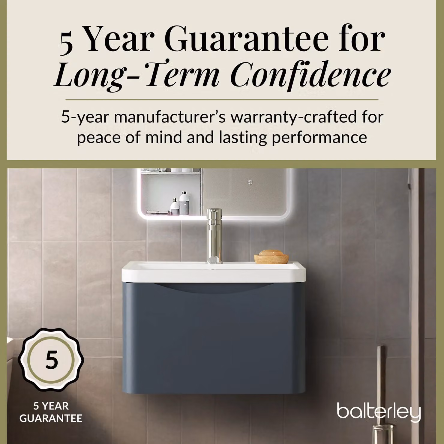 Balterley Wall Hung 1 Drawer Bathroom Vanity Unit and Basin, Dark Grey, Width: 55 cm – 3