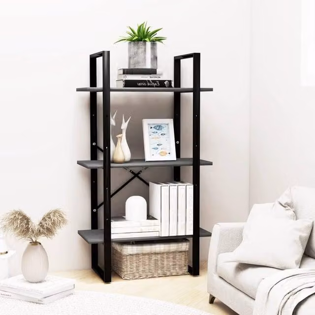 Berkfield Home Grey Solid Pine Wood Storage Shelf W/D/H: 60 x 30 x 105 cm