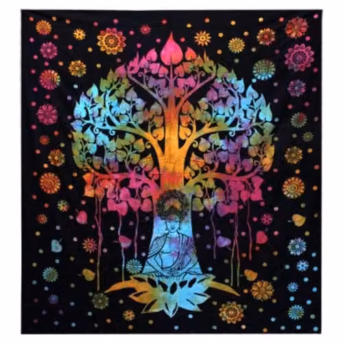KDMD Bodhi Tree Double Cotton Bedspread and Wall Hanging Set, Multicolour – 1