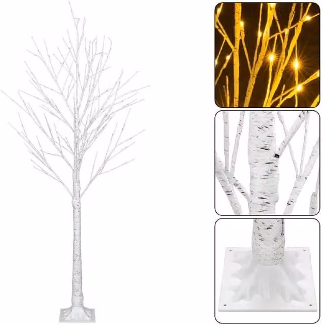 AKA 4ft Pre-Lit Birch Tree Christmas Decoration with Warm White LEDs – 1