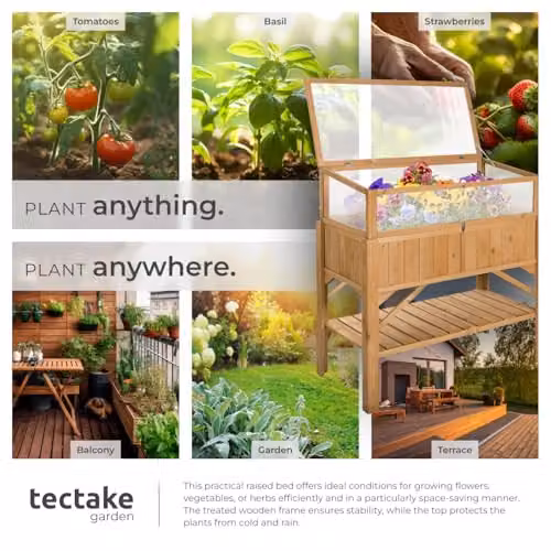 tectake Raised Garden Bed with Cold Frame and Shelf in Brown, Made of Weather-Resistant Pinewood with Polycarbonate Lid, W/D/H: 119 x 57 x 90 cm – 4