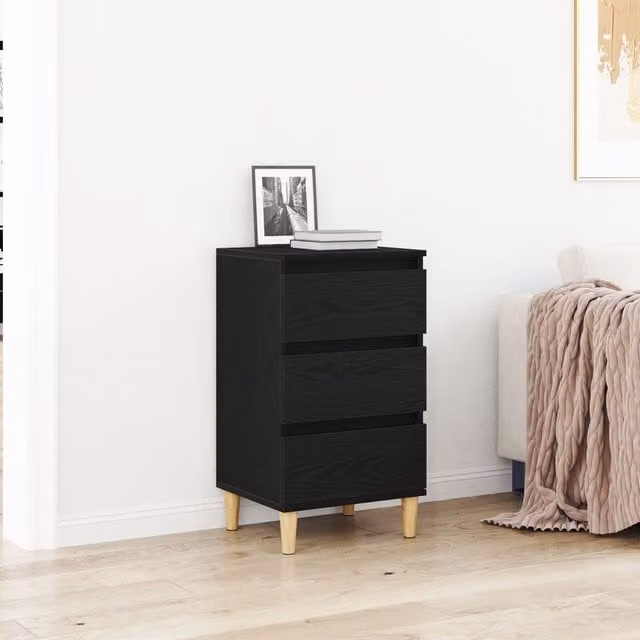 Berkfield Home Black Oak Bedside Cabinet, W/D/H: 40 x 35 x 70 cm