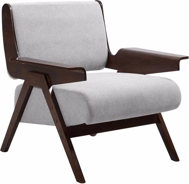 Living and Home Mid-Century Modern Upholstered Armchair with Rubberwood Legs in Grey