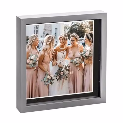 Nicola Spring 3D Shadow Box Square Photo Frame in Grey and Black with Glass Aperture