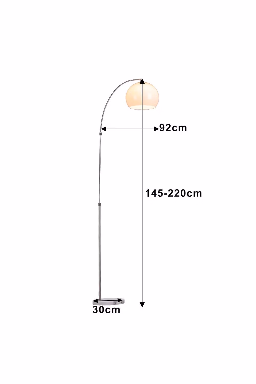 Living and Home Modern Arched Floor Lamp with Chrome Finish and Marble Base, Height Adjustable 145-220 cm – 2