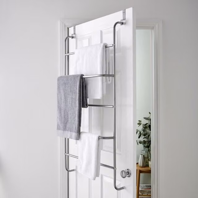 House of Home 5 Tier Over Door Towel Rail and Clothes Airer Rack in Silver – 1