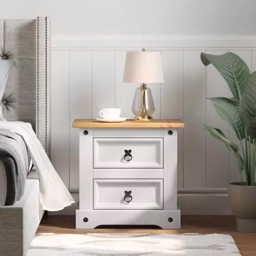 vidaXL Corona White Bedside Table in Solid Pine Wood, W/D/H: 53 x 39 x 47 cm – 2