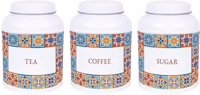 Purely Home Moroccan Tile Hot Chocolate Canister in White Metal with Small Domed Lid