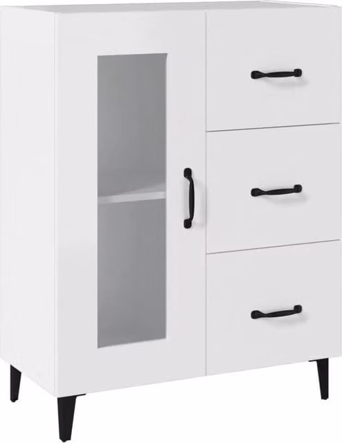 Berkfield Home Modern White Sideboard with Glass, W/D/H: 69.5 x 34 x 90 cm