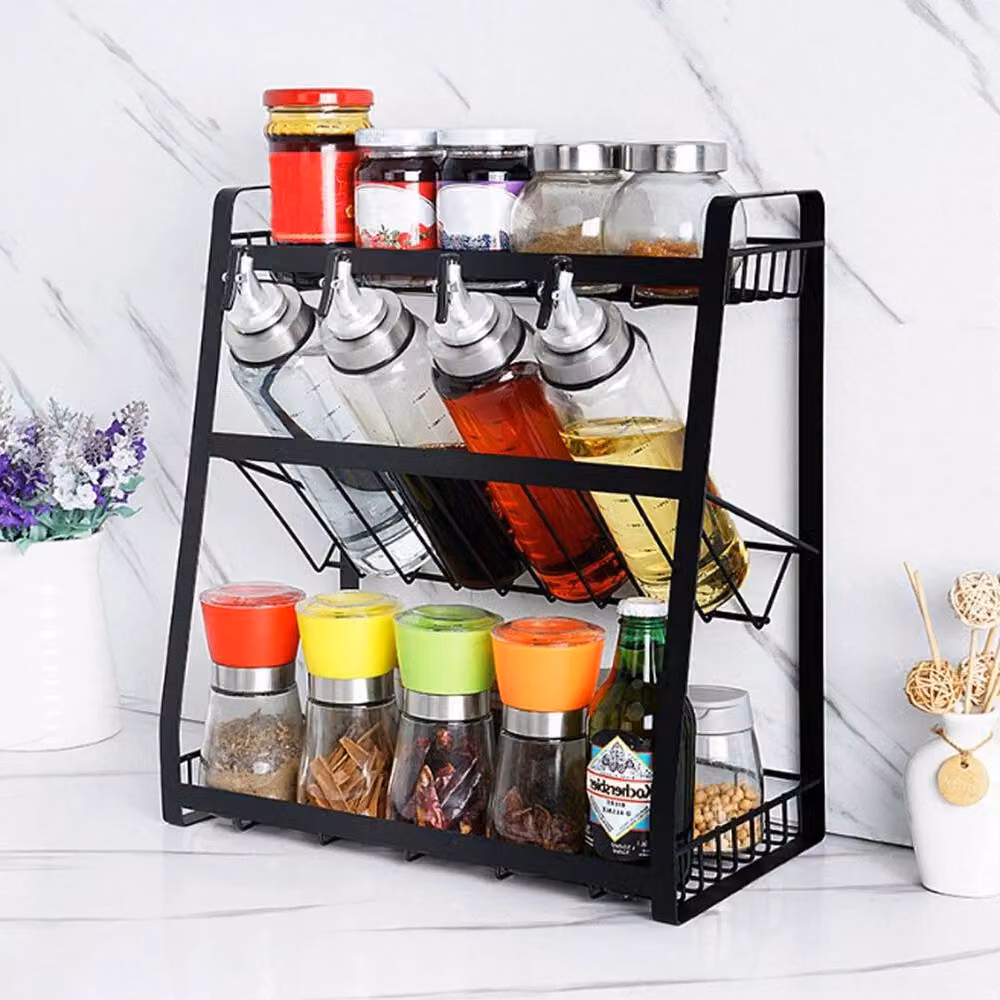 EONLION 3 Tier Freestanding Metal Spice Rack in Black, W/D/H: 35 x 18 x 38 cm – 3
