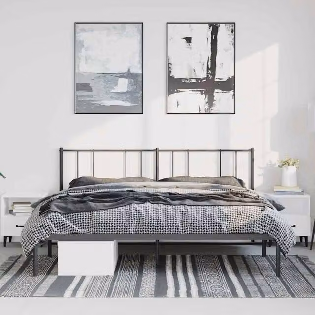 Berkfield Home Metal Bed Frame with Headboard in Black, W/D/H: 193 x 198 x 90 cm – 1