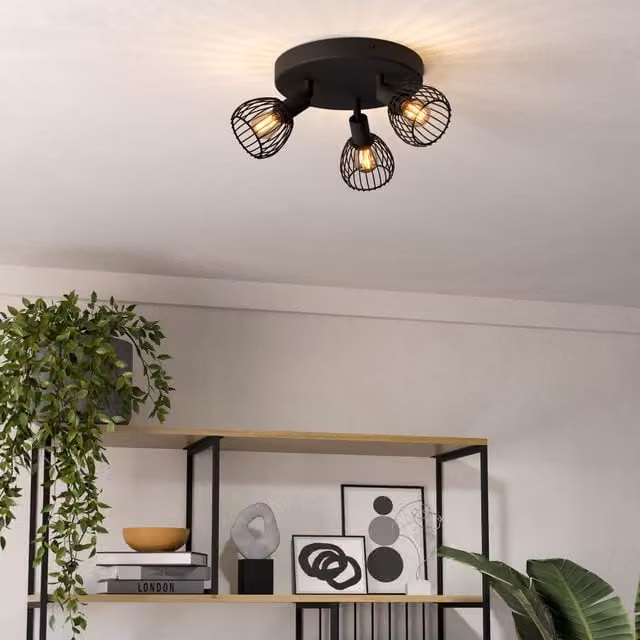 Eglo Sonnino Black Steel Caged Wire 3-Light Spotlight in Black