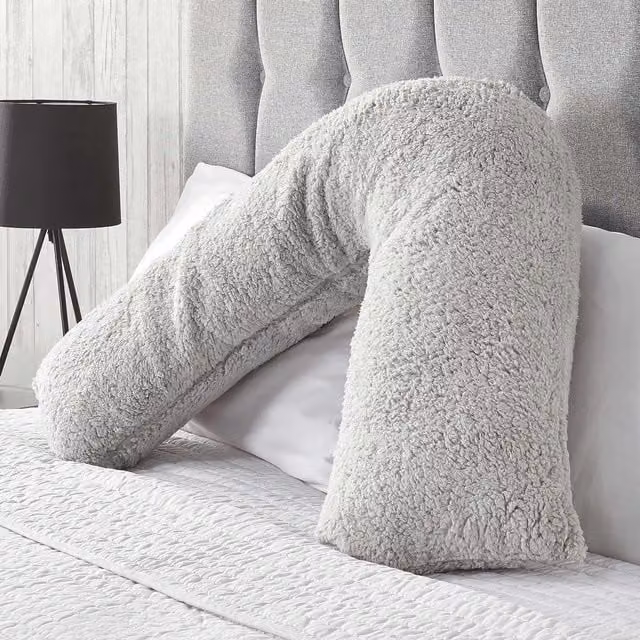 OHS Grey Teddy Fleece V-Shaped Orthopaedic Pregnancy Support Pillow – 1