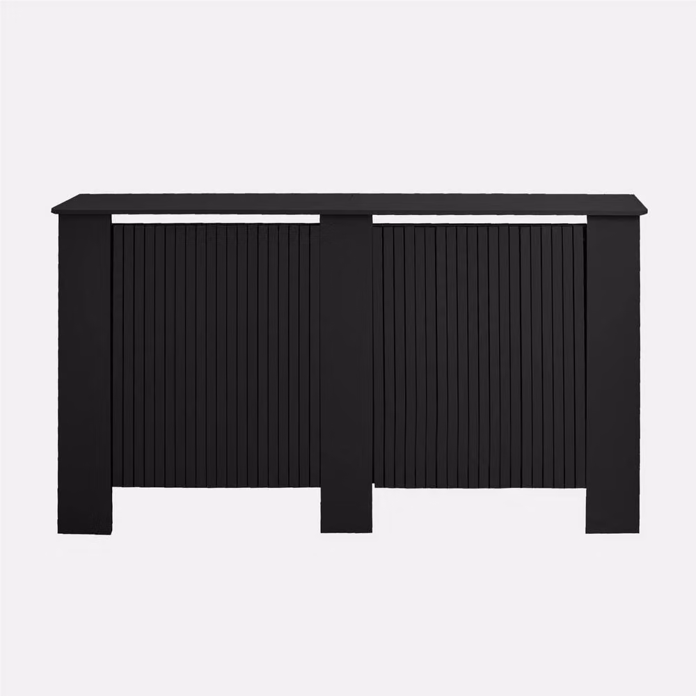OHS Large Ribbed Radiator Cover in Black Matt Slatted Engineered Wood – 2