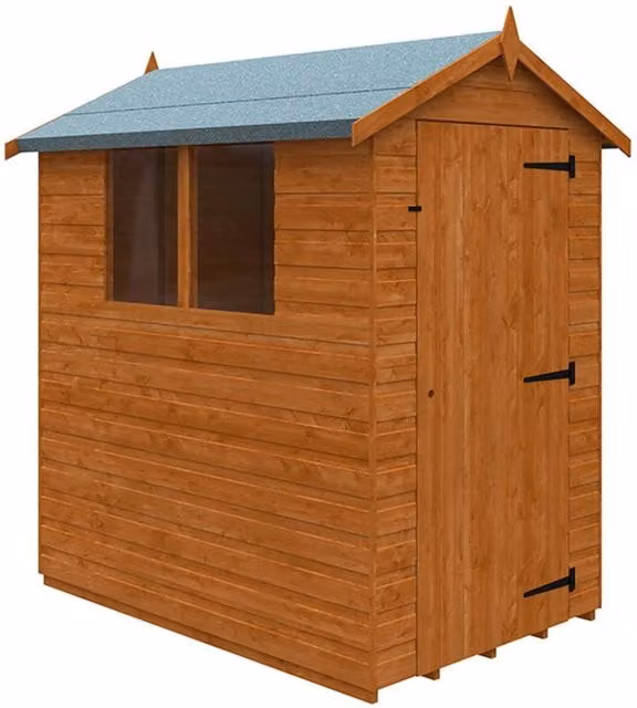 Buttercup Farm Super Apex 12mm Wooden Garden Shed in Burnt Orange with Single Door and Window, W/D/H: 182.88 x 121.92 x 203.9 cm