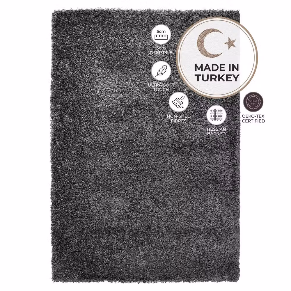 Bravich LTD Shaggy Area Rug in Dark Grey, W: 160 cm, D: 230 cm, 5 cm High Pile – 4