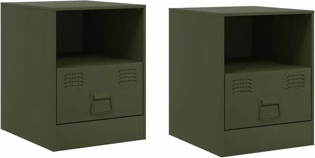 Berkfield Home Set of 2 Metal Bedside Cabinets in Olive Green, W/D/H: 34.5 x 39 x 44 cm – 1
