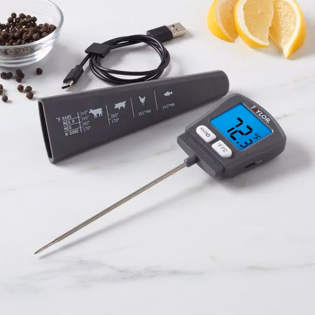Taylor Pro USB Rechargeable Meat Thermometer in Grey