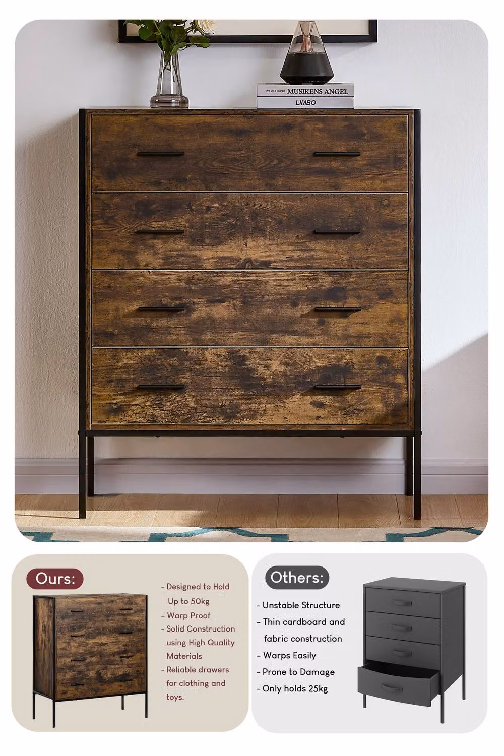 HD Designs Brooklyn 4 Drawer Chest of Drawers in Dark Brown – 6