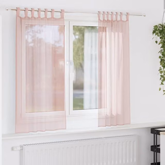 Berkfield Home Pink Voile Fabric Curtains with Tabs, 2 Pack, W: 140 cm, H: 140 cm